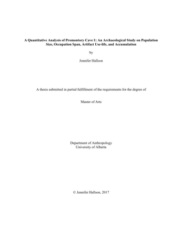 A Quantitative Analysis of Promontory Cave 1: an Archaeological Study on Population Size, Occupation Span, Artifact Use-Life, and Accumulation