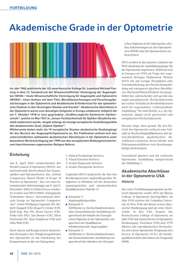 Akademische Grade in Der Optometrie