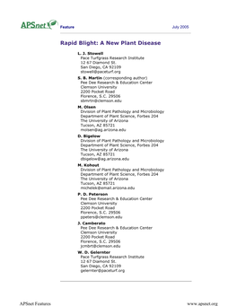 Rapid Blight: a New Plant Disease