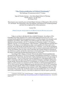 “The Pentecostalization of Global Christianity” the Challenge of Cessationism in the 21St Century