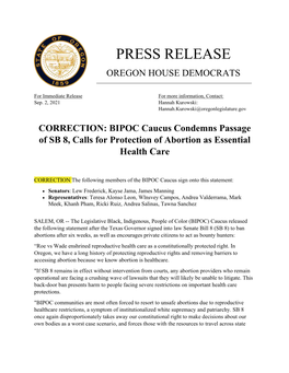 BIPOC Caucus Condemns Passage of Texas Abortion