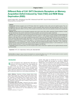 Different Role of CA1 5HT3 Serotonin Receptors on Memory $FTXLVLWLRQ'H¿FLW,QGXFHGE\7RWDO 76' DQG5(06OHHS 'HSULYDWLRQ 56'