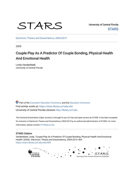 Couple Play As a Predictor of Couple Bonding, Physical Health and Emotional Health