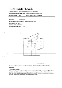 HERITAGE PLACE NAME of PLACE: GLENTHOMPSON HERITAGE PRECINCT ADDRESS/LOCATION of PLACE: Gleneig Highway GLENTHOMPSON
