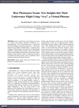 How Plesiosaurs Swam: New Insights Into Their Underwater Flight Using “Ava”, a Virtual Pliosaur