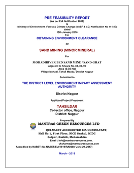 Pre Feasibility Report Sand Mining (Minor Mineral)