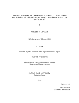 Changes in the Sensory Characteristics of Mango Cultivars During the Production of Mango Purée and Sorbet