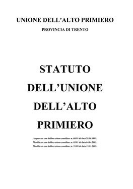 Statuto Dell'unione Dell'alto Primiero