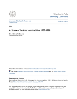 A History of the Third Term Tradition, 1789-1928