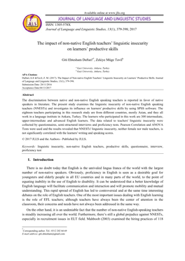 JOURNAL of LANGUAGE and LINGUISTIC STUDIES ISSN: 1305-578X Journal of Language and Linguistic Studies, 13(1), 379-398; 2017