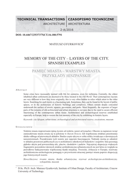 Memory of the City – Layers of the City. Spanish Examples