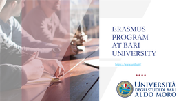 ERASMUS PROGRAM at BARI UNIVERSITY Agenda