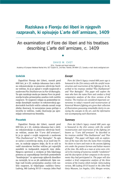 Armizare, 1409 an Examination of Fiore Dei Liberi