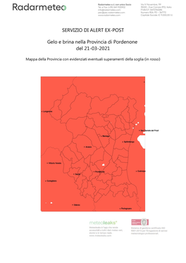 SERVIZIO DI ALERT EX-POST Gelo E Brina Nella Provincia Di Pordenone