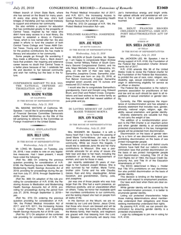 CONGRESSIONAL RECORD— Extensions of Remarks E1069 HON. MAXINE WATERS HON. BILLY LONG HON. JOE WILSON HON. ANN WAGNER HON. SHEI