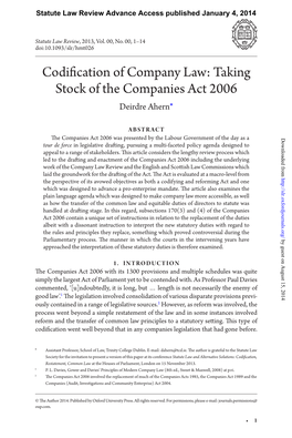 Taking Stock of the Companies Act 2006 Deirdre Ahern*