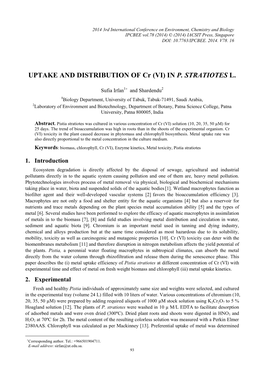 UPTAKE and DISTRIBUTION of Cr (VI) in P. STRATIOTES L