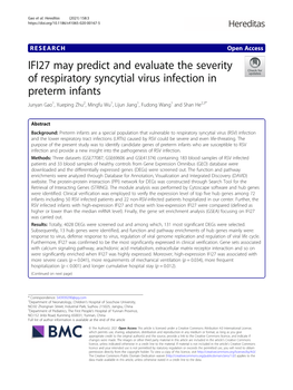 IFI27 May Predict and Evaluate the Severity of Respiratory Syncytial Virus