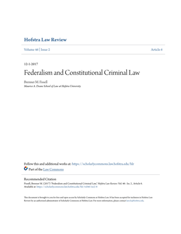 Federalism and Constitutional Criminal Law Brenner M