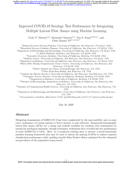 Improved COVID-19 Serology Test Performance by Integrating Multiple Lateral Flow Assays Using Machine Learning