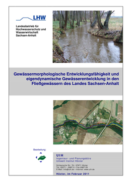 Gewässermorphologische Entwicklungsfähigkeit Und Eigendynamische Gewässerentwicklung in Den Fließgewässern Des Landes Sachsen-Anhalt
