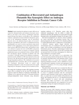 Combination of Resveratrol and Antiandrogen Flutamide Has Synergistic Effect on Androgen Receptor Inhibition in Prostate Cancer Cells