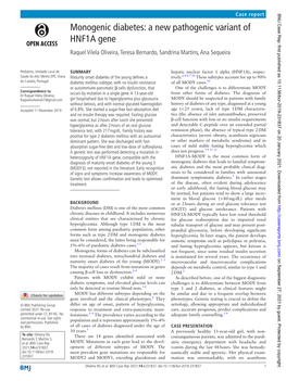 Monogenic Diabetes: a New Pathogenic Variant of HNF1A Gene Raquel Vilela Oliveira, Teresa Bernardo, Sandrina Martins, Ana Sequeira