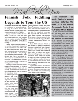 Finnish Folk Fiddling Legends to Tour the US