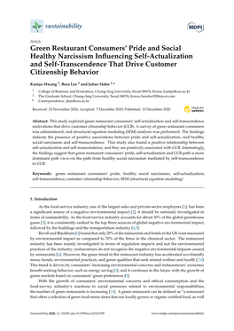 Green Restaurant Consumers' Pride and Social Healthy Narcissism