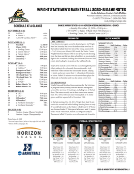 Wright State Men's Basketball 2020-21 Game Notes