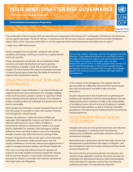 Issue Brief: Disaster Risk Governance Crisis Prevention and Recovery