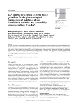 Evidence-Based Guidelines for the Pharmacological Management of Substance Abuse, Harmful Use, Addictio