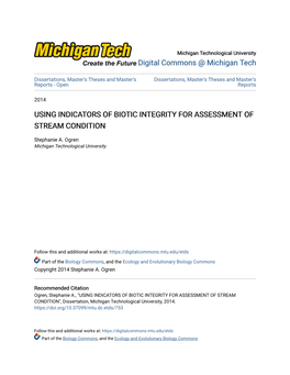 Using Indicators of Biotic Integrity for Assessment of Stream Condition