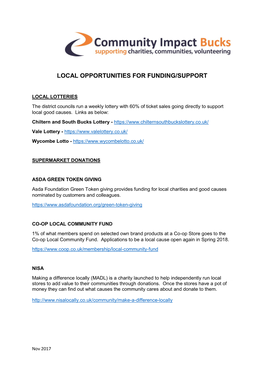 Local Opportunities for Funding/Support