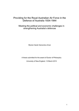 Providing for the Royal Australian Air Force in the Defence of Australia 1934-1944