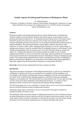 Seismic Aspects of Underground Structures of Hydropower Plants