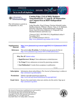 FAS (CD95) Mediates Noncanonical IL-1 Β and IL-18 Maturation Via Caspase-8 in an RIP3-Independent Manner This Information Is Current As of September 26, 2021