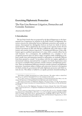 Exercising Diplomatic Protection the Fine Line Between Litigation, Demarches and Consular Assistance