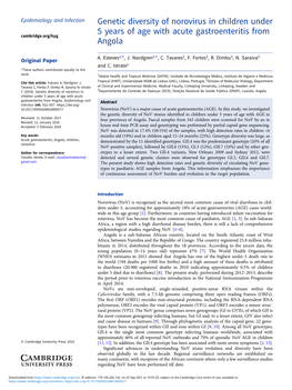 Genetic Diversity of Norovirus in Children Under 5 Years of Age with Acute Gastroenteritis from Cambridge.Org/Hyg Angola