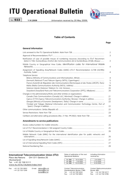 ITU Operational Bulletin No.933 / 1.VI.2009