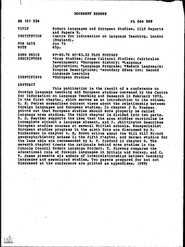 Modern Languages and European Studies. CILT Reports and Papers 9. INSTITUTION Centre for Information on Language Teaching, London (England)