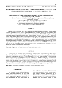 (Cajanus Cajan) LEAF MEAL for BERSEEM LEAF MEAL on BROILER PERFORMANCE