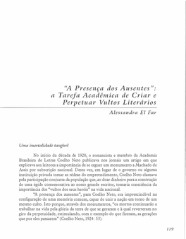 A Presença Dos Ausentes": a Tare a Acadêmica De Criar E Perpetuar Vultos Literários