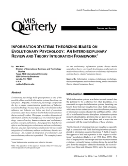 Information Systems Theorizing Based on Evolutionary Psychology: an Interdisciplinary Review and Theory Integration Framework1