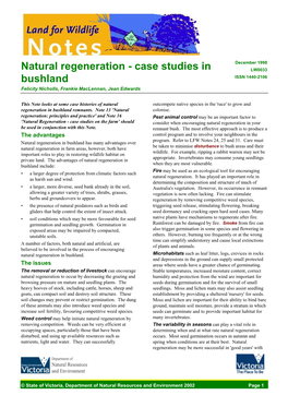 Natural Regeneration - Case Studies in LW0033 Bushland ISSN 1440-2106 Felicity Nicholls, Frankie Maclennan, Jean Edwards