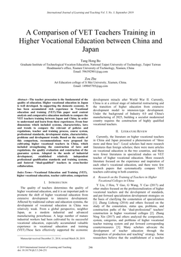 A Comparison of VET Teachers Training in Higher Vocational Education Between China And