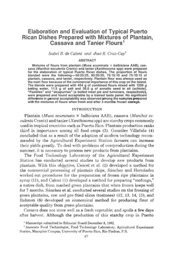 Elaboration and Evaluation of Typical Puerto Rican Dishes Prepared with Mixtures of Plantain, Cassava and Tanier Flours 1