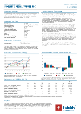 Fidelity Special Values Plc 31 August 2021