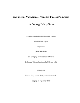 Contingent Valuation of Yangtze Finless Porpoises in Poyang Lake, China Dong, Yanyan