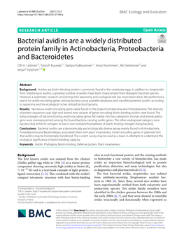 Bacterial Avidins Are a Widely Distributed Protein Family in Actinobacteria, Proteobacteria and Bacteroidetes Olli H